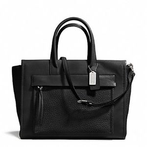 Coach Bleecker Riley Carryall Satchel Crossbody in Pebbled Black Leather Bag